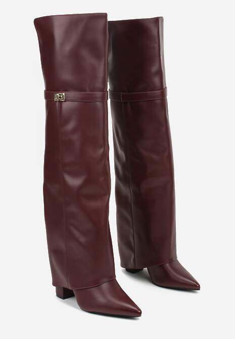Bordowe Eleganckie Kozaki za Kolano z Cholewką Imitującą Nogawkę Zenesseria