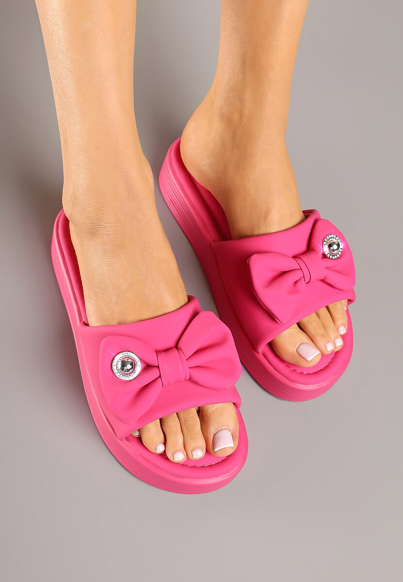 Fuksjowe Klapki na Niskiej Platformie z Kokardą Meririela
