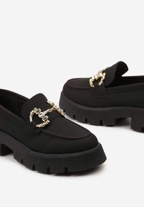 Czarne Mokasyny z Grubą Podeszwą w Kolorze Cholewki z Klamrą Rosarose