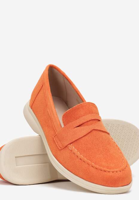 Pomarańczowe Mokasyny z Imitacji Zamszu na Płaskiej Podeszwie Faranis