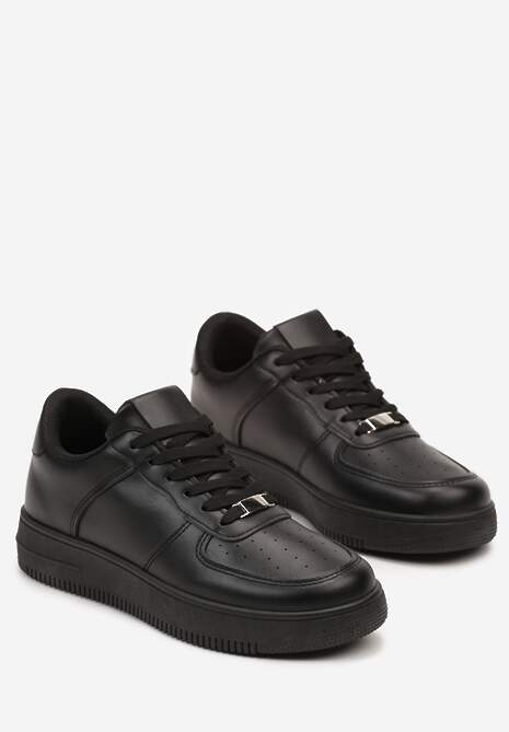 Czarne Sznurowane Sneakersy Ozdobione Perforacją Ellemisa