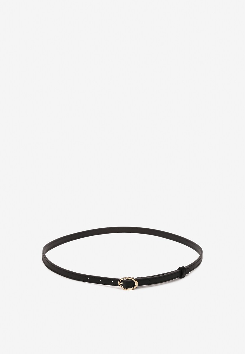 Czarny Cienki Pasek z Ekoskóry z Ozdobną Sprzączką Naliera