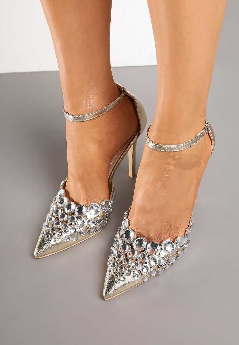 Złote Eleganckie Szpilki z Ozdobnymi Cyrkoniami Doriwa