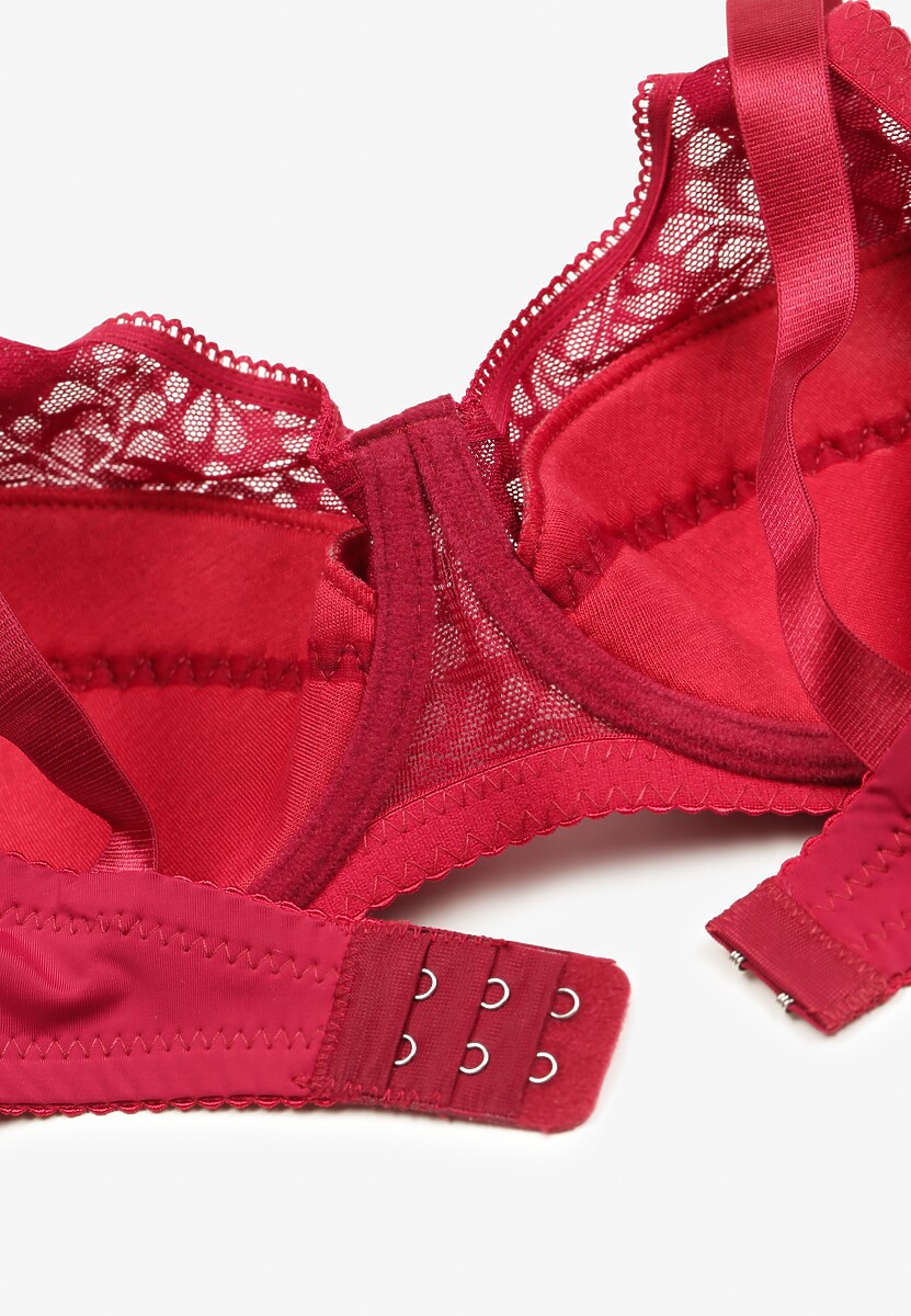 Bordowy Koronkowy Biustonosz z Regulowanymi Ramiączkami i Usztywnionymi Miseczkami Vikiitole