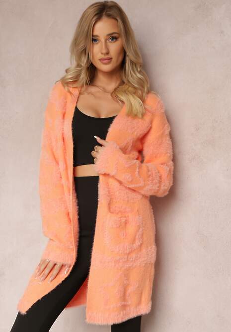 Pomarańczowy Długi Kardigan Puszysty Aborra
