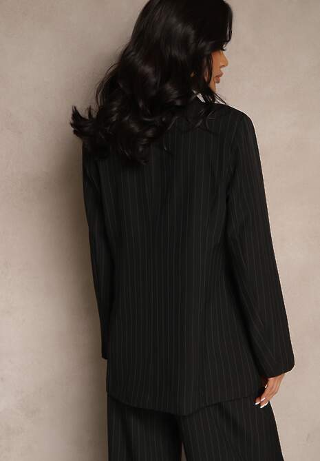 Czarna Dwurzędowa Marynarka z Wiskozą i Usztywnianą Linią Ramion Ellirisa