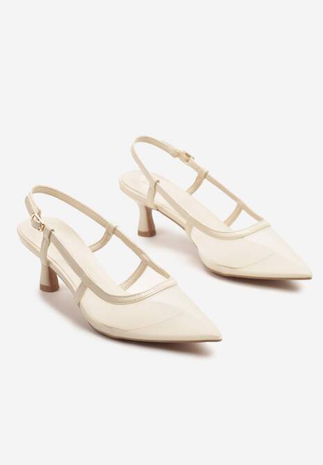 Beżowe Siateczkowe Sandały Slingback na Niskim Obcasie Syltewi