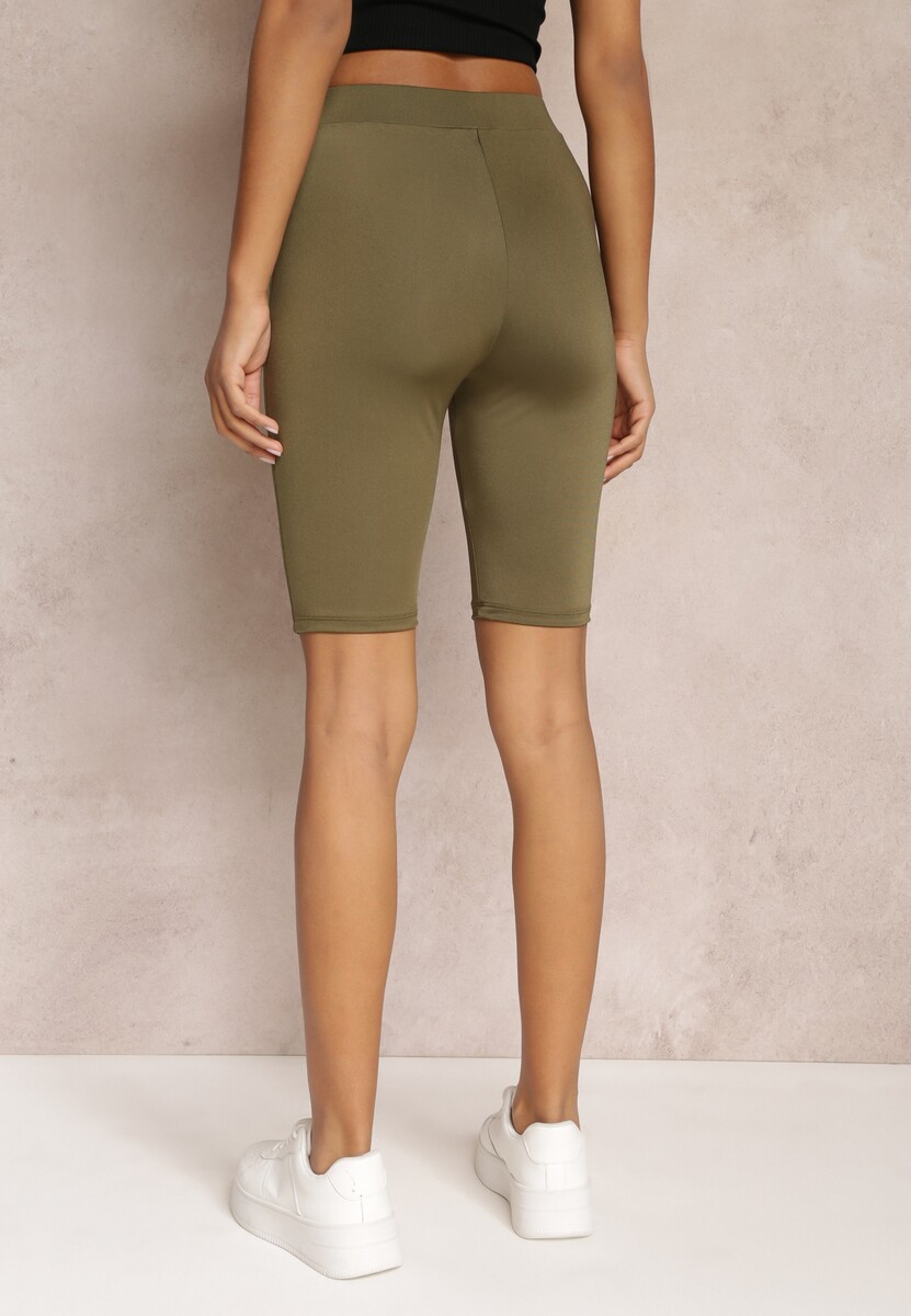 Zielone Dopasowane Szorty Biker z Gumką w Talii Netisa