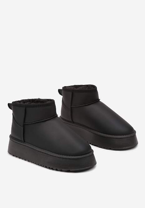 Czarne Wsuwane Gładkie Śniegowce Casualowe na Grubej Podeszwie Tinaretia