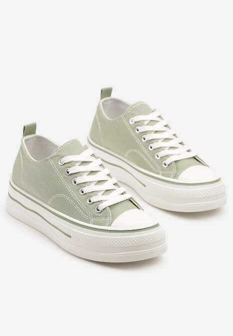 Jasnozielone Casualowe Trampki na Niskiej Platformie Natirinne