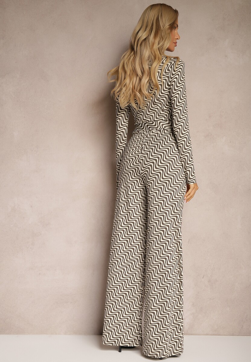 Ciemnoszary Kombinezon z Wiskozą w Geometryczny Wzór z Paskiem Nailaia