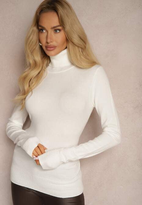 Biały Golf Sweterkowy z Domieszką Kaszmiru Zaivanna