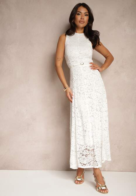 Biała Koronkowa Sukienka Taliowana Wilreti