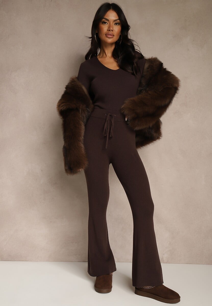 Czarne Dzianinowe Spodnie z Wiskozą o Kroju Flare Zetene