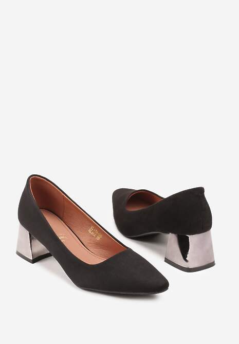 Czarne Czółenka Vices na Metalicznym Obcasie ze Skórzaną Wkładką Sivine