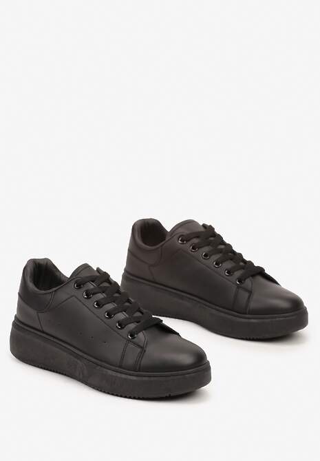 Czarne Casualowe Sneakersy na Platformie ze Sznurowaniem Tialorae