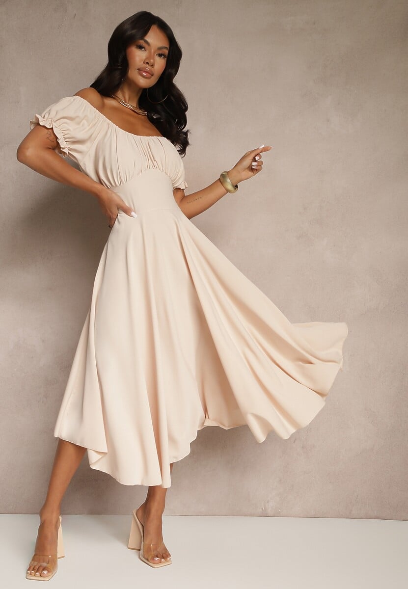 Fuksjowa Sukienka Hiszpanka z Bawełną Ozdobiona Bufkami Lunoria