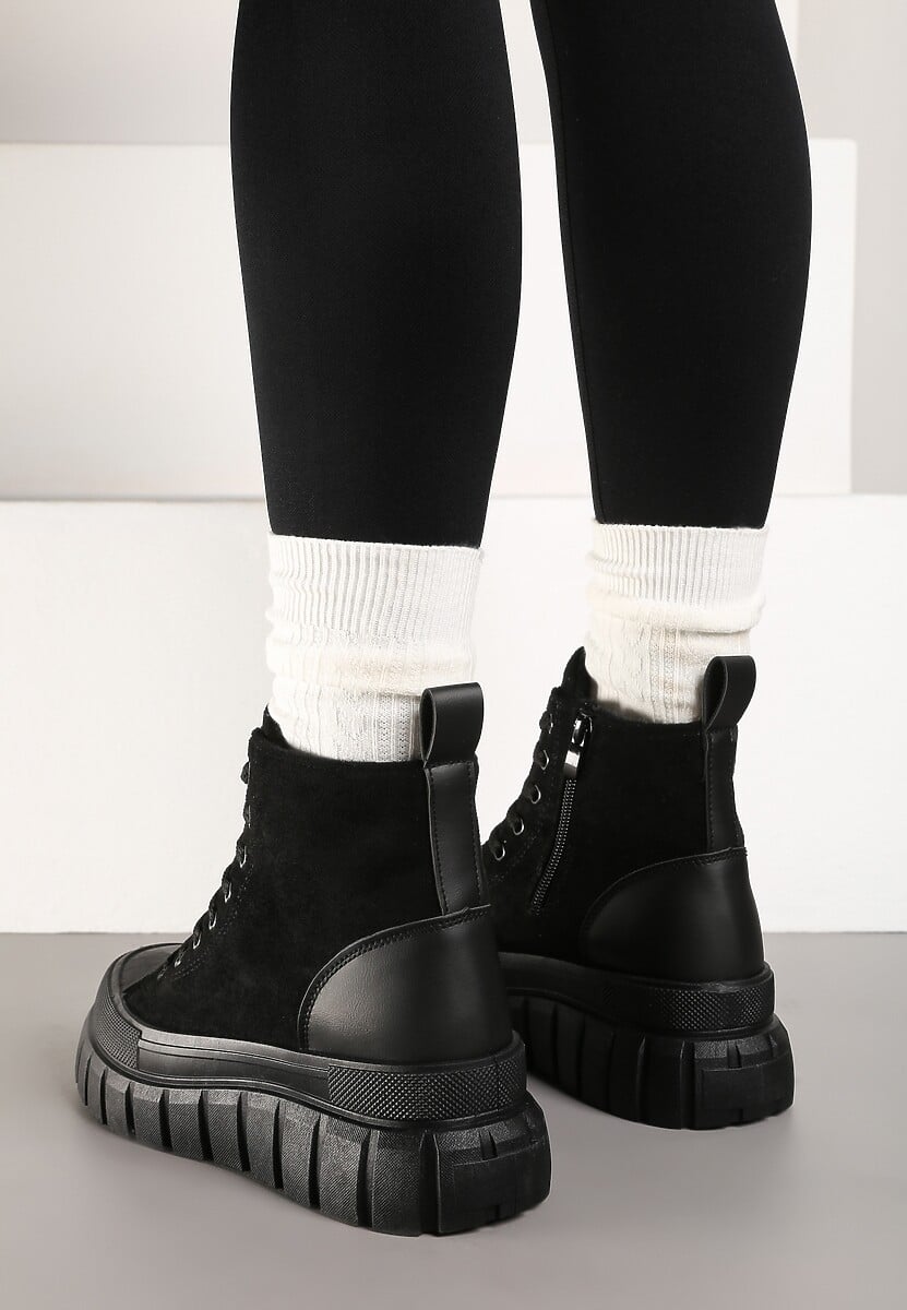 Czarne Botki za Kostkę na Platformie Viuana