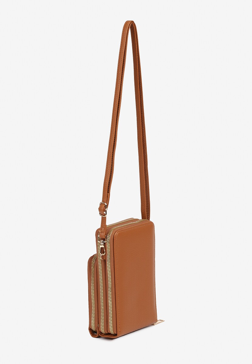 Brązowa Torebka w Stylu Etui Ozdobiona Metaliczną Aplikacją Iniffia