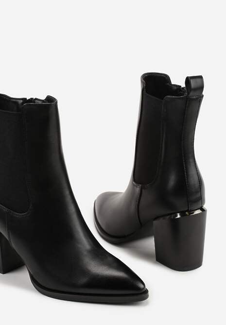 Czarne Botki z Elastycznym Panelem i Stożkowym Obcasem z Aplikacją Tuvitta