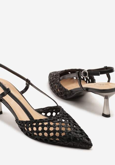 Czarne Sandały na Kaczuszce Slingback z Plecionką Clevassa