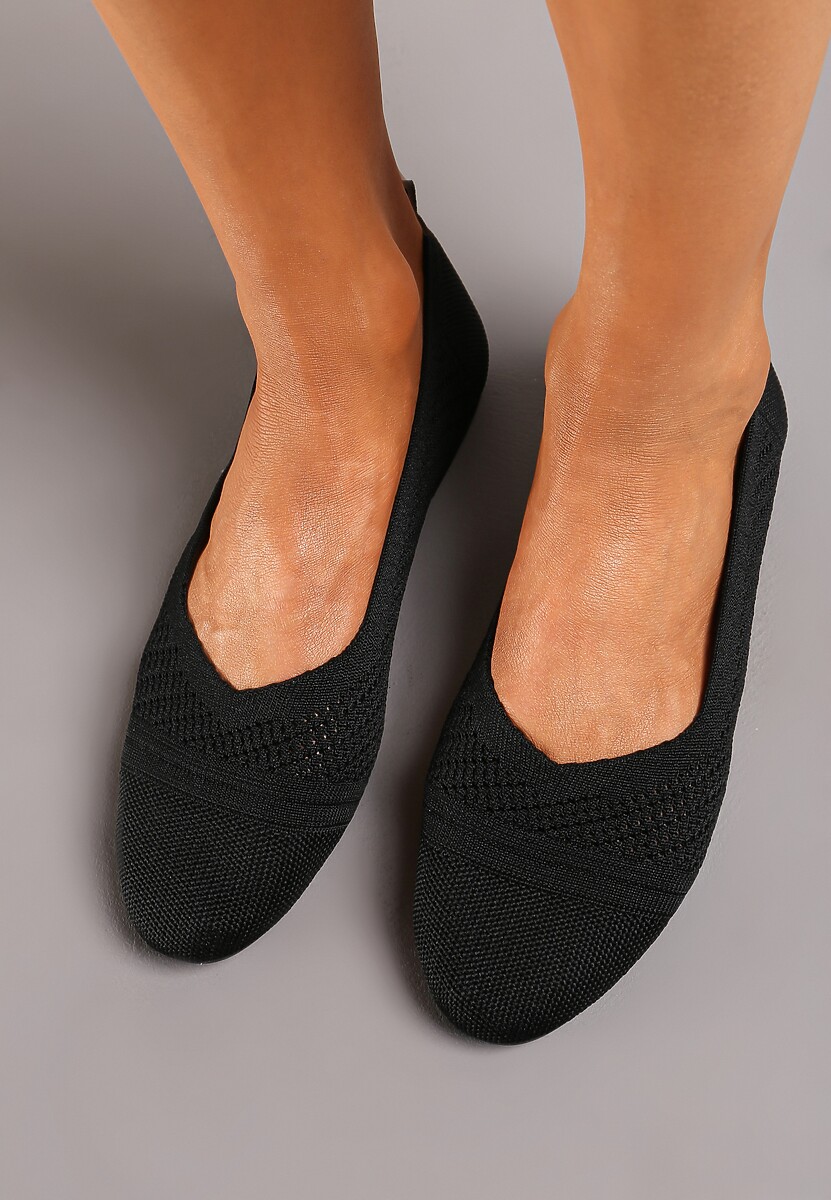 Czarne Płaskie Balerinki z Siateczkowego Materiału Nelibra