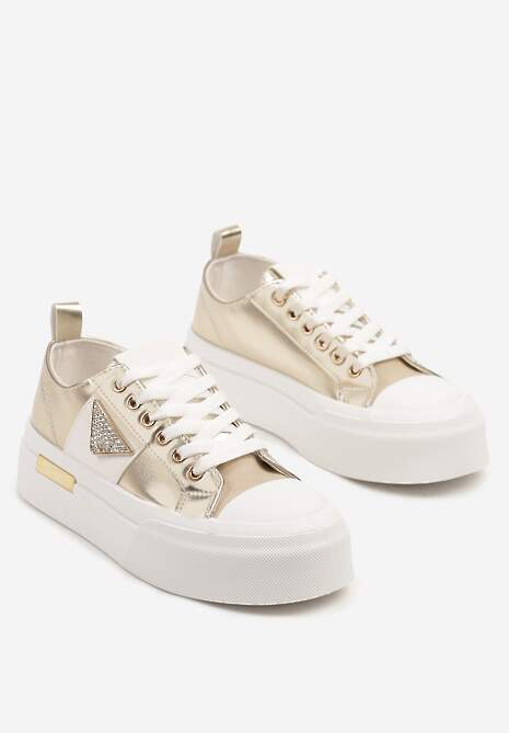 Złote Trampki na Grubej Podeszwie z Cyrkoniową Naszywką Penirea