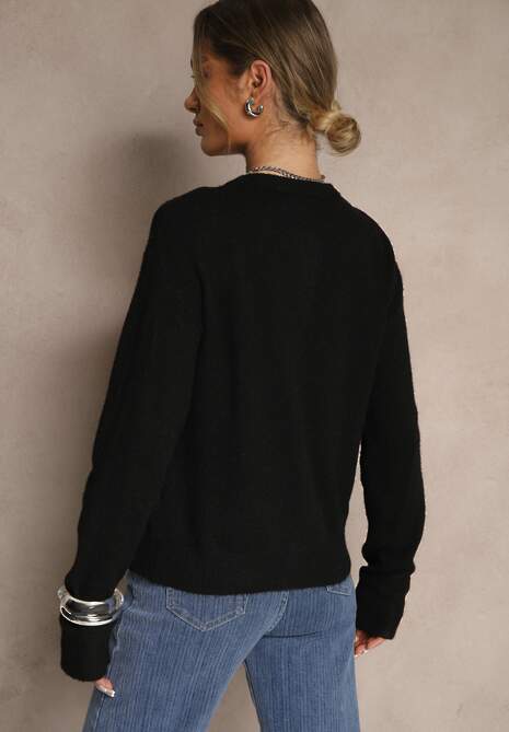 Czarny Klasyczny Kardigan z Zaokrąglonym Dekoltem Reonira