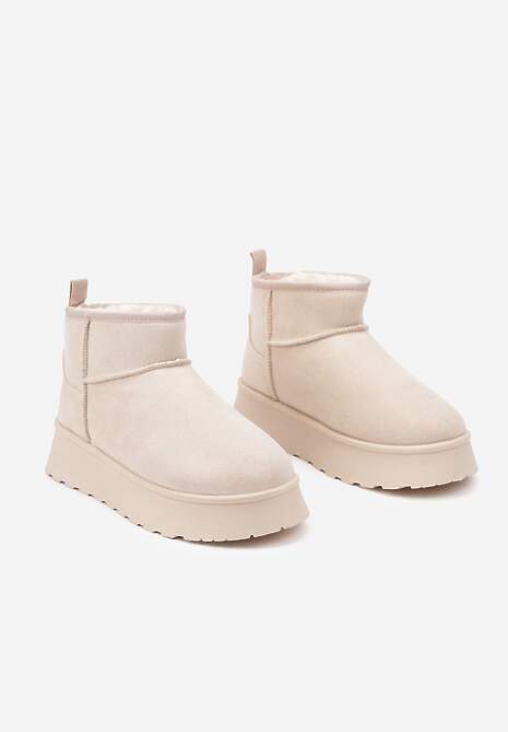 Beżowe Casualowe Śniegowce na Grubej Podeszwie o Krótkim Fasonie Lobaria