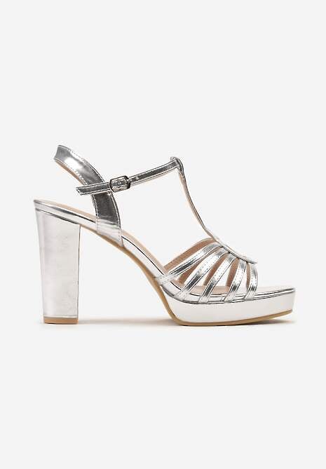 Srebrne Sandały na Słupku i Niskiej Platformie Xalena