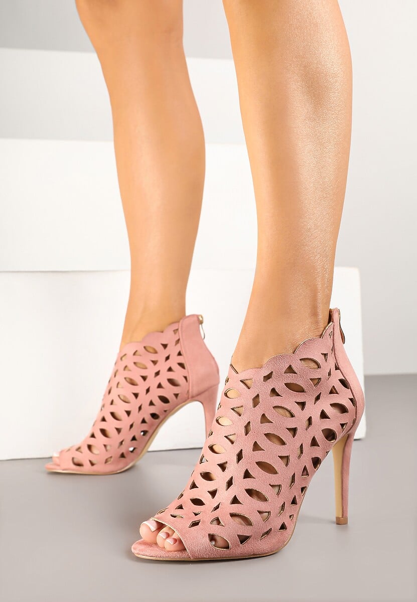 Różowe Ażurowe Sandały Botki Vices na Szpilce Natessae