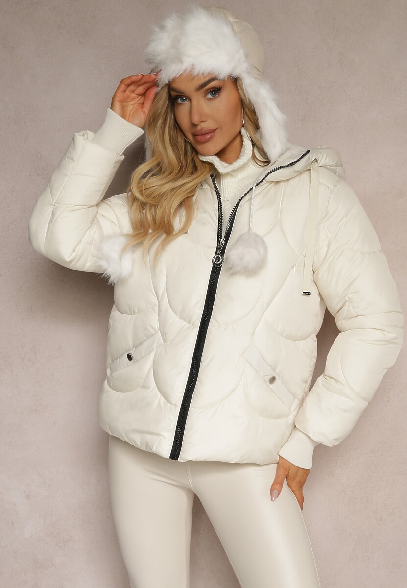 Jasnobeżowa Pudełkowa Kurtka z Pikowanymi Przeszyciami i Kapturem Semirielle