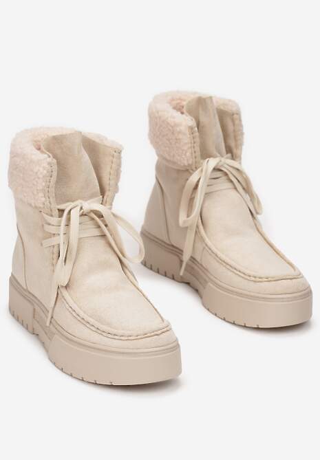 Beżowe Śniegowce na Platformie z Futerkiem Cloima