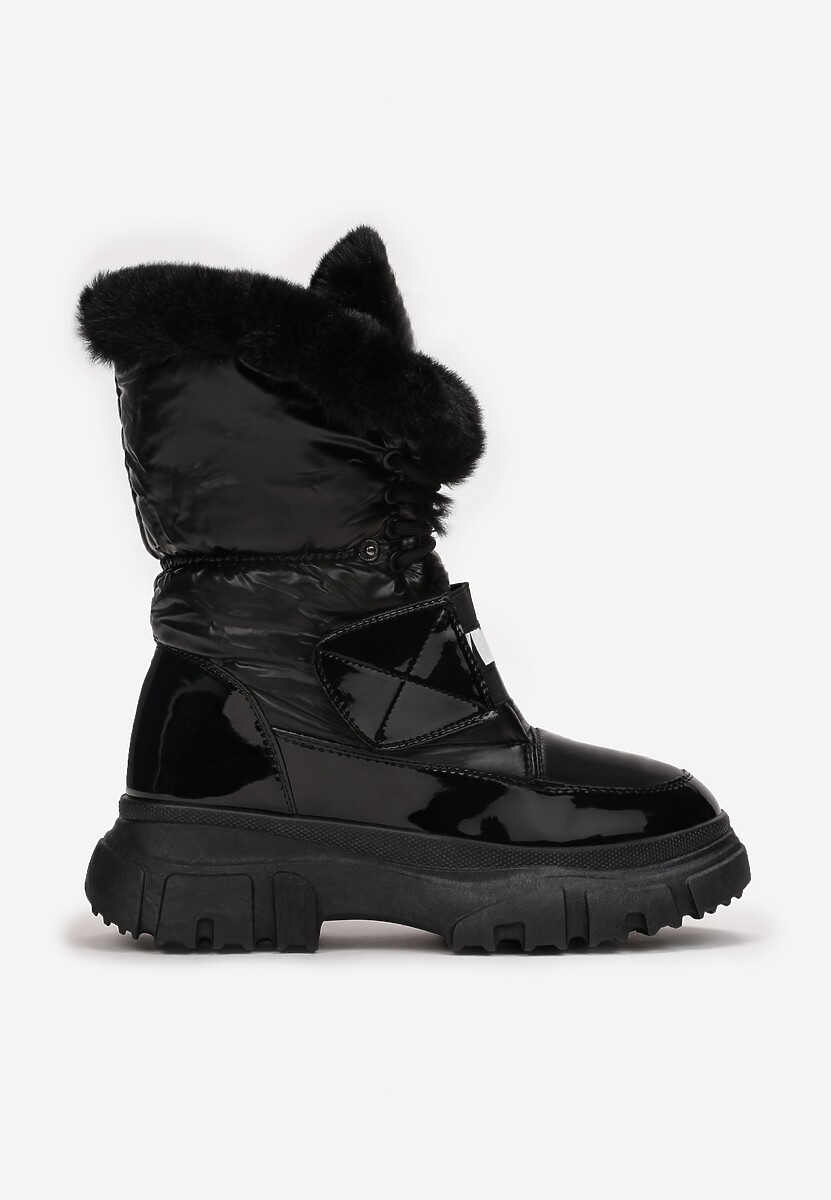 Czarne Śniegowce z Wywijaną Futrzaną Cholewką Fylie