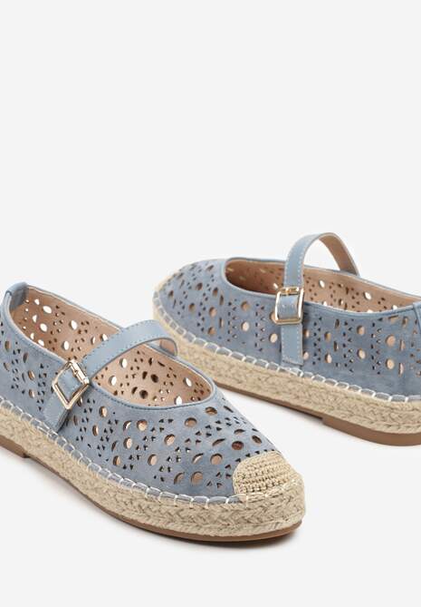 Niebieskie Płaskie Espadryle z Plecionką i Ażurową Cholewką Aralithra