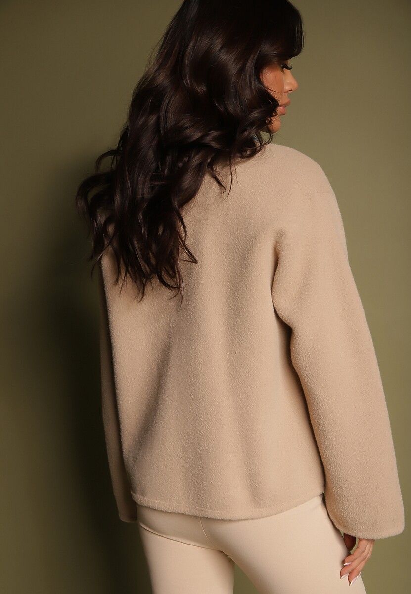 Beżowy Rozpinany Kardigan z Wiskozą Hanneth