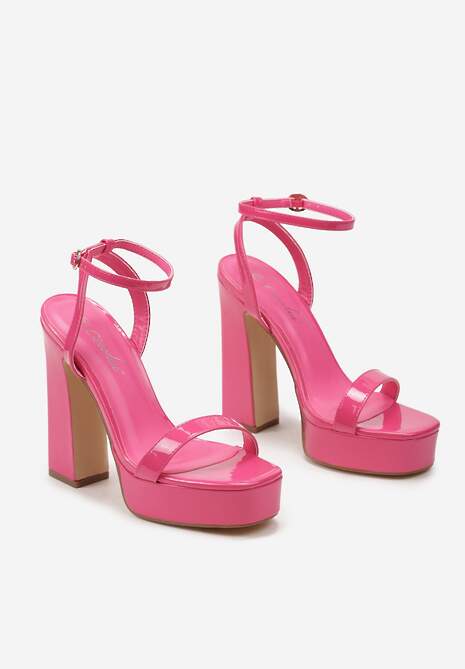 Fuksjowe Lakierowane Sandały na Wysokim Obcasie z Platformą Ekelia
