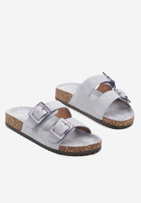 Niebieskie Klapki na Korkowej Platformie z Klamrami Teloniel