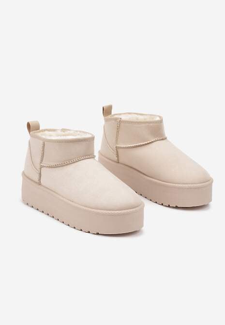 Beżowe Wsuwane Śniegowce na Gładkiej Platformie Merileeanne