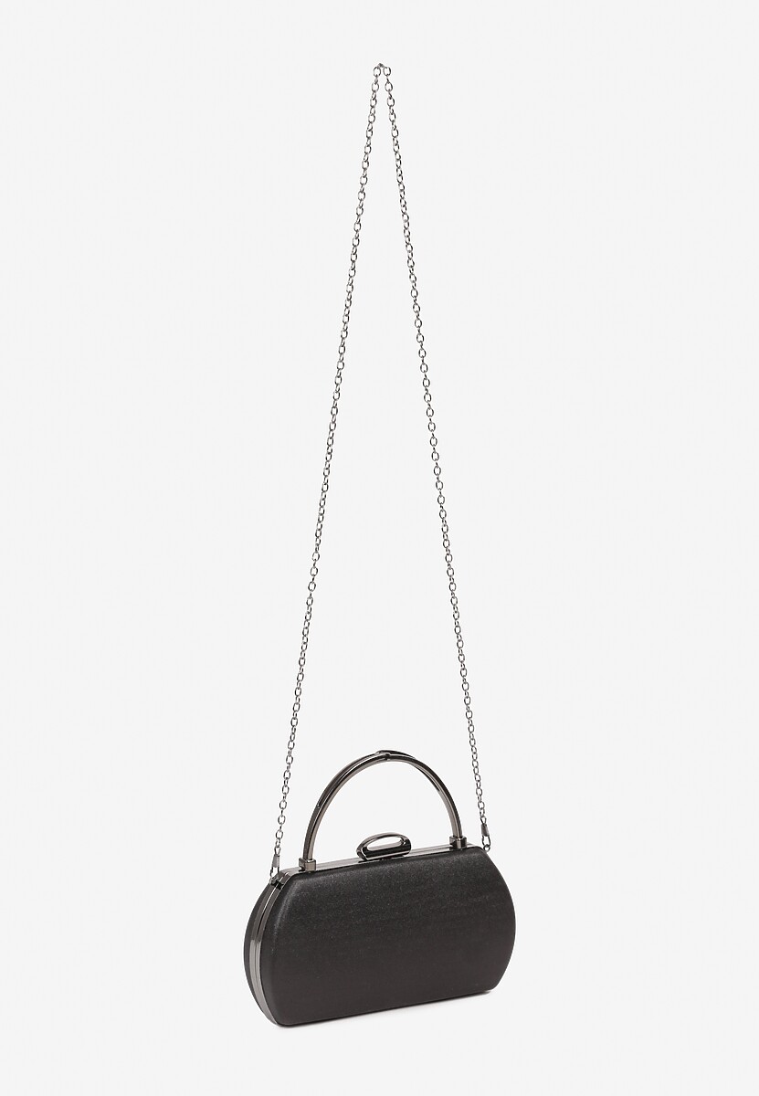 Czarna Torebka Kopertówka z Metalicznym Połyskiem z Rączką i Łańcuszkiem Frovia