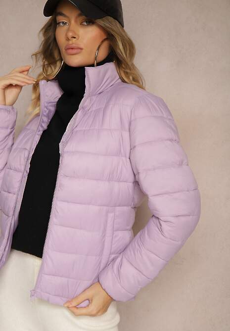 Jasnofioletowa Kurtka z Pikowaną Odpinaną Stroną i Odpinanym Kapturem Doriona