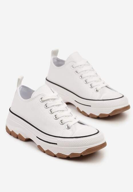 Białe Trampki na Platformie z Niską Cholewką Evalloria