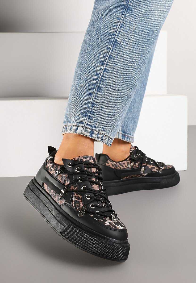 Beżowe Sneakersy ze Wzorem w Panterkę Doridi