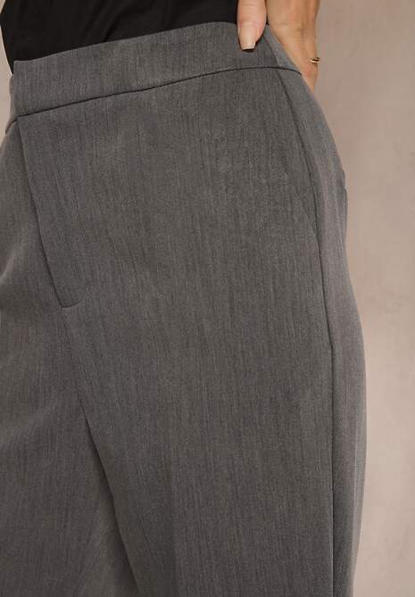 Szare Garniturowe Spodnie Cygaretki z Wiskozą High Waist Tialys
