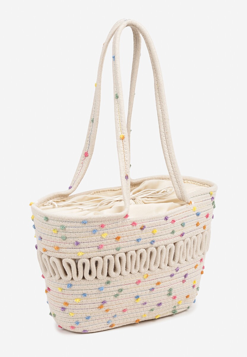 Ciemnobeżowa Torebka z Bawełny w Kropki Ulorella