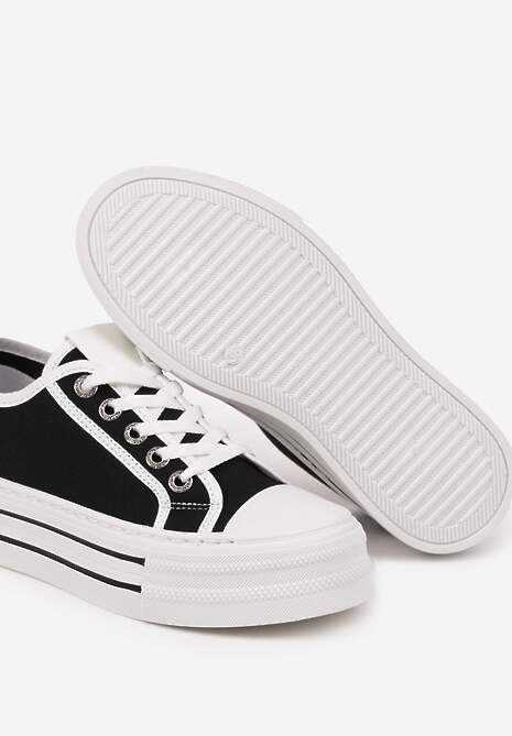 Czarne Trampki na Niskiej Platformie Ozdobione Cyrkoniami Felelith