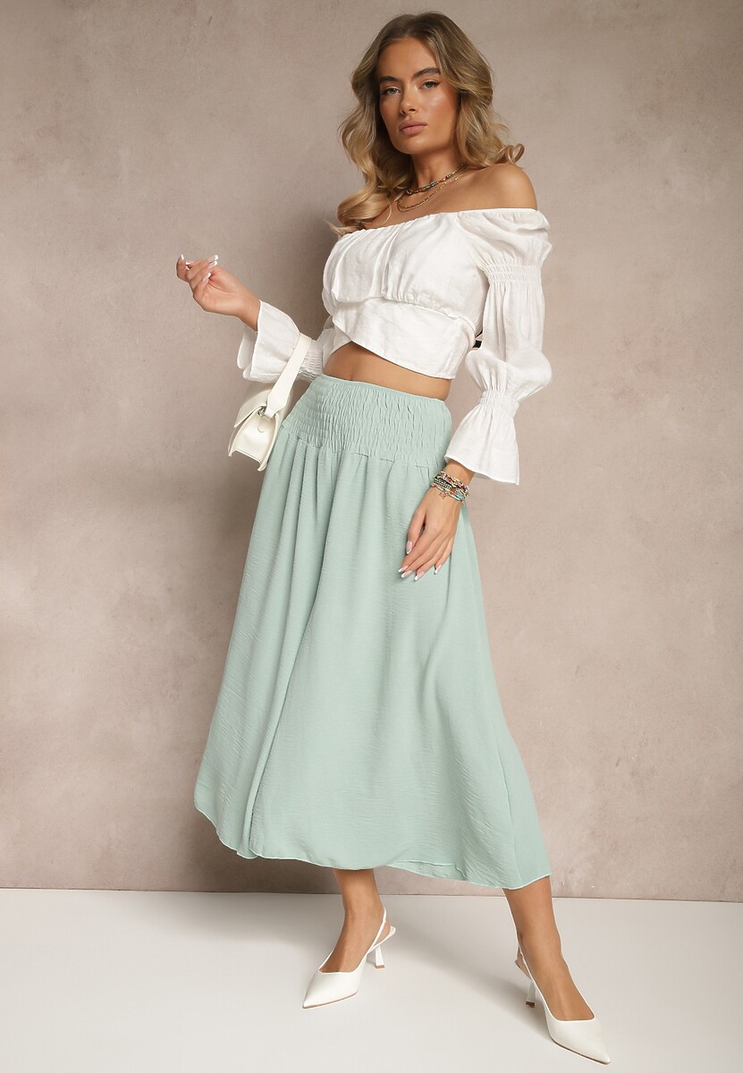 Czarne Spodnie Typu Kuloty High Waist o Szerokim Kroju z Marszczeniem Araliannis