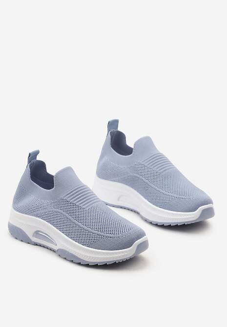 Niebieskie Casualowe Buty Sportowe na Grubszej Podeszwie Ozdobione Perforacją Fiovena