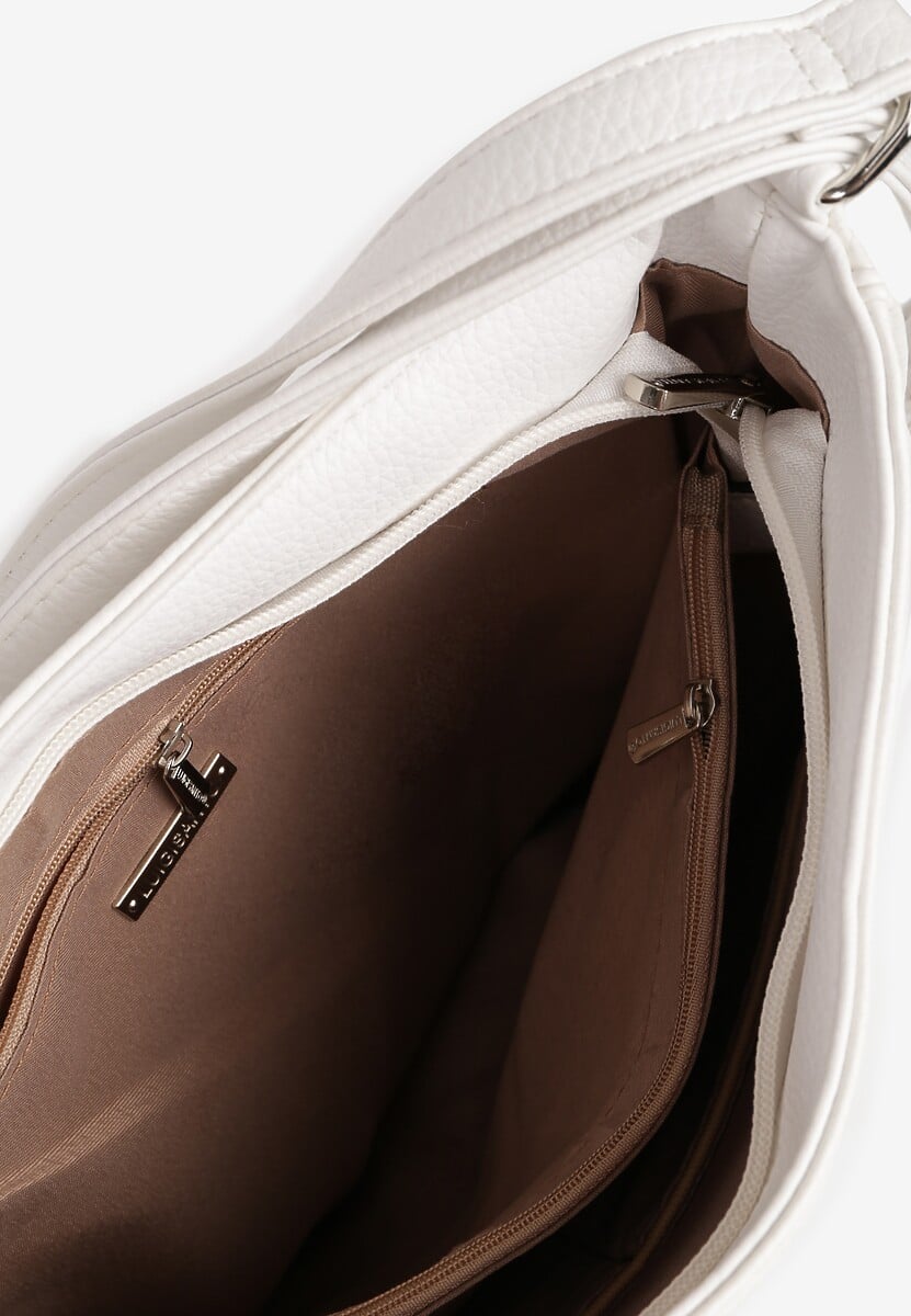 Biała Torebka na Ramię z Frędzlami i Suwakami Rivkio