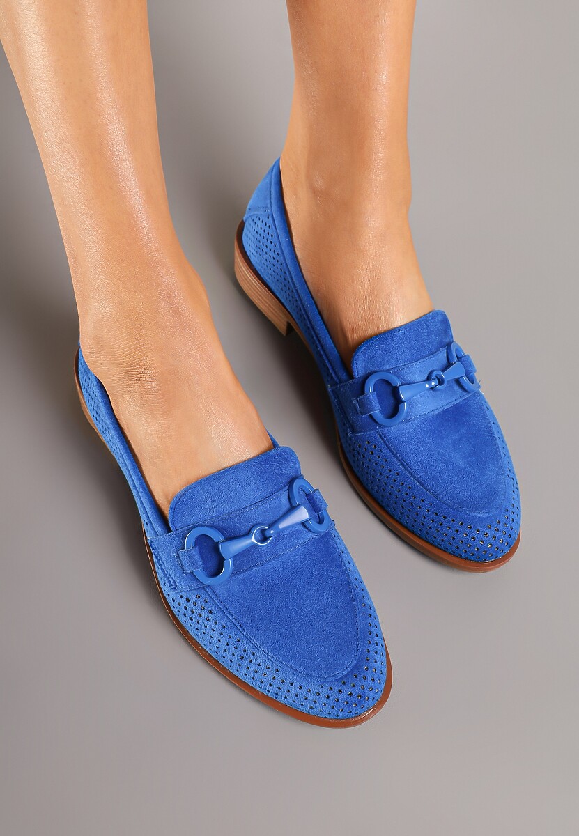Niebieskie Mokasyny Vices z Perforacją z Wkładką ze Skóry Naturalnej Felithria